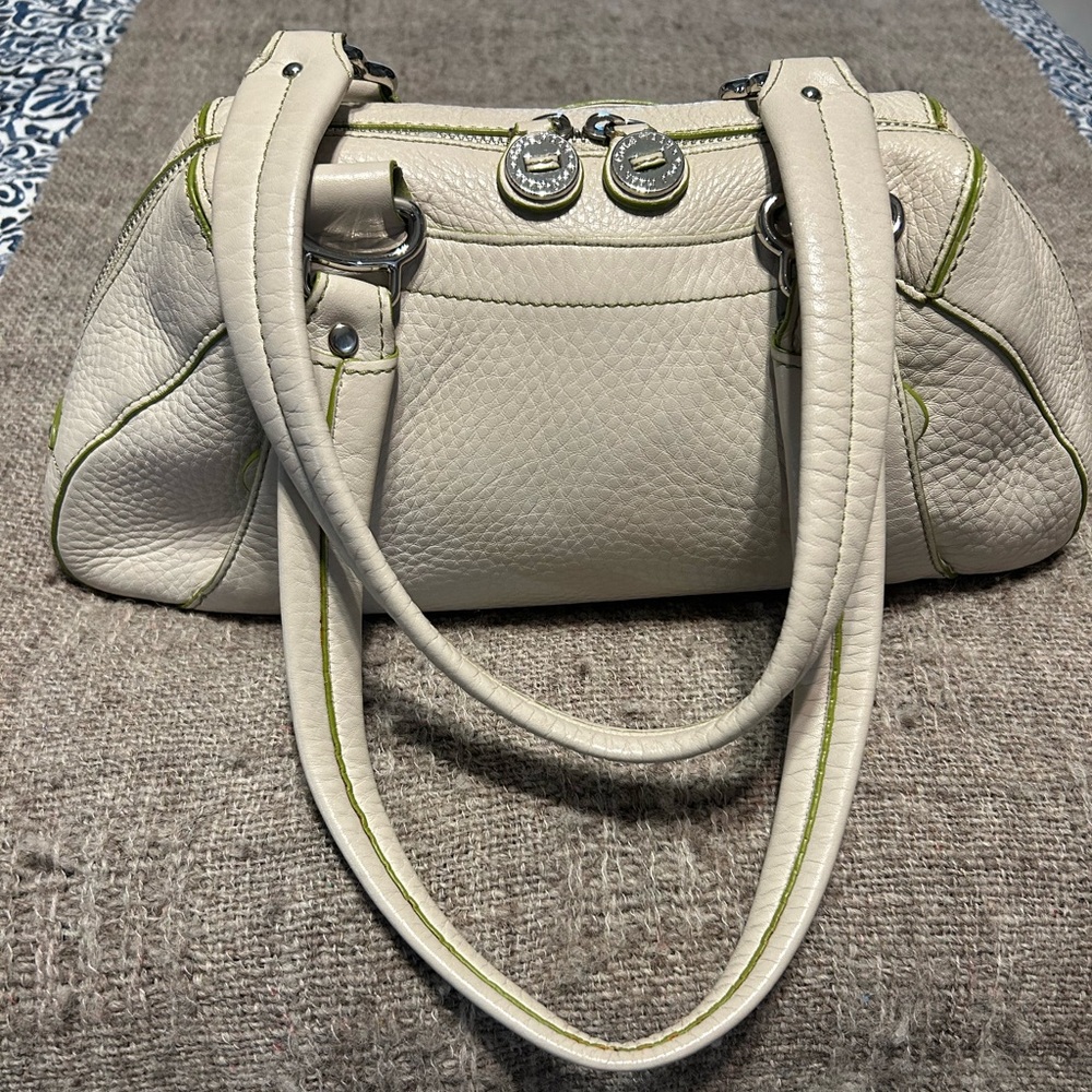 Vintage Cole Haan Shoulder Bag. Cream with lime green piping.